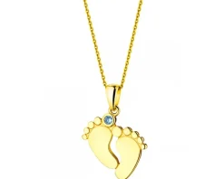 Złota zawieszka z akwamarynem syntetycznym -  stópki