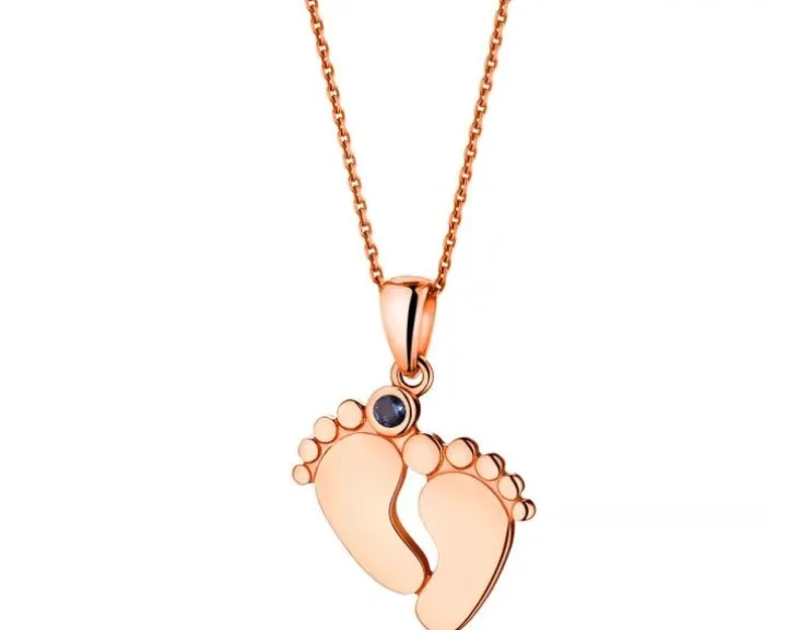 Złota zawieszka z akwamarynem syntetycznym - stópki