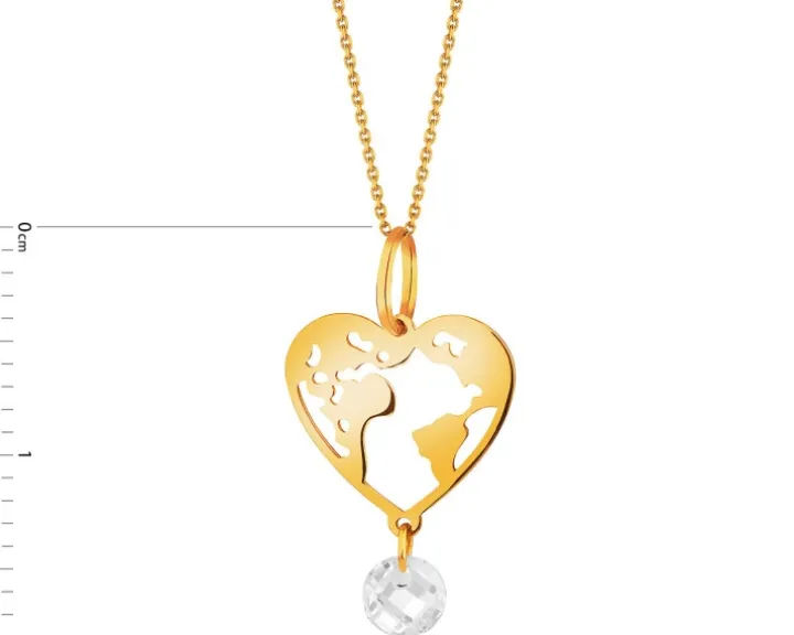 Złota zawieszka z cyrkonią - serce, mapa świata