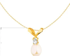 Złota zawieszka z cyrkonią i perłą