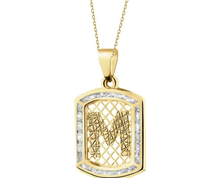 Złota zawieszka z cyrkoniami - litera M