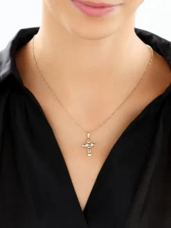 Złota zawieszka z cyrkoniami - krzyż