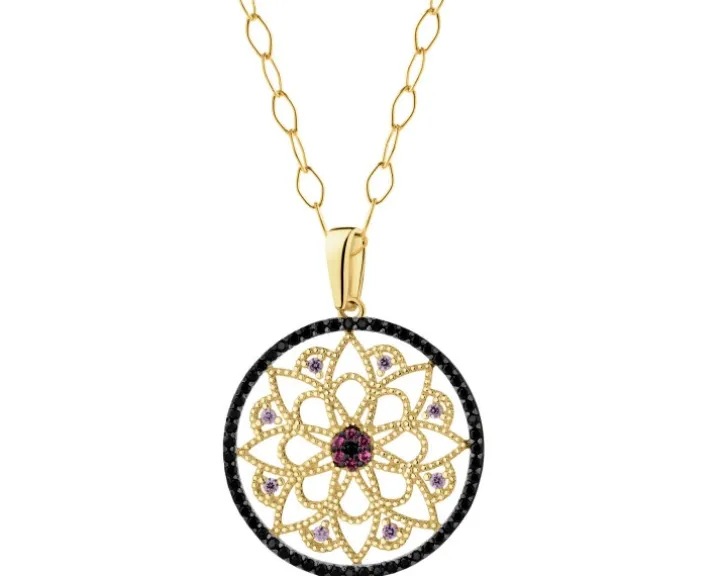 Złota zawieszka z cyrkoniami i łańcuszek - komplet - rozeta