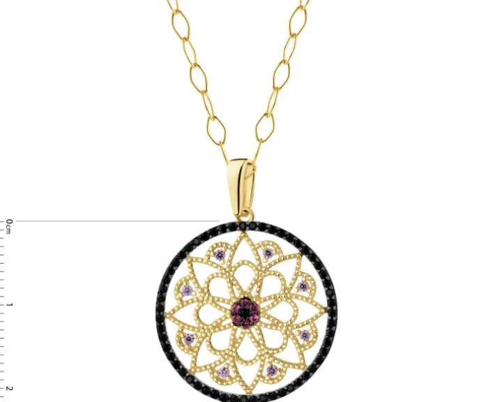 Złota zawieszka z cyrkoniami i łańcuszek - komplet - rozeta