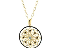 Złota zawieszka z cyrkoniami i łańcuszek - komplet - rozeta