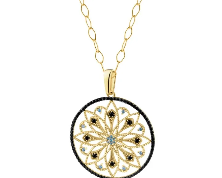 Złota zawieszka z cyrkoniami i łańcuszek - komplet - rozeta