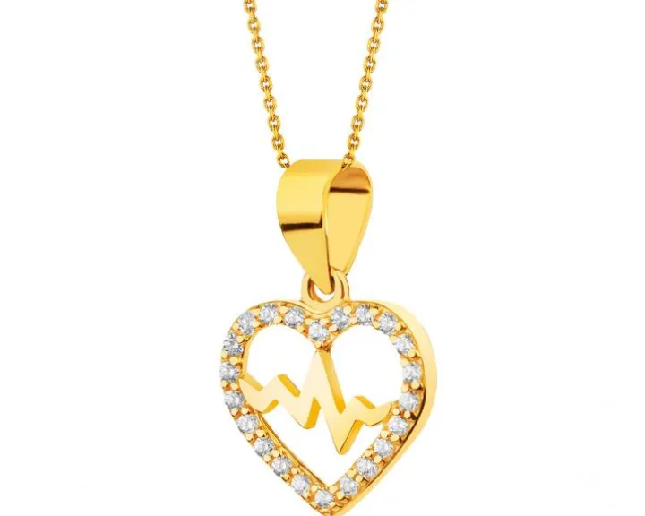 Złota zawieszka z cyrkoniami - serce, EKG serca