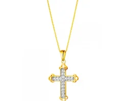 Złota zawieszka z cyrkoniami - krzyż