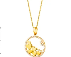 Złota zawieszka z cyrkoniami - koło, serca