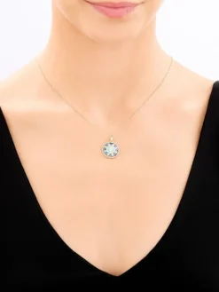 Złota zawieszka z emalią  - rozeta, ręka Fatimy