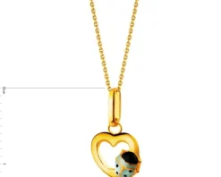 Złota zawieszka z emalią - serce, biedronka