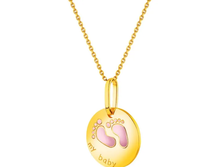 Złota zawieszka z emalią - stópki, "my baby"