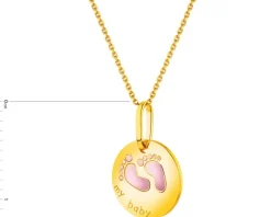 Złota zawieszka z emalią - stópki, "my baby"