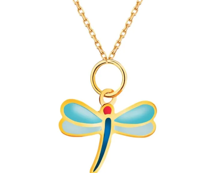 Złota zawieszka z emalią - ważka