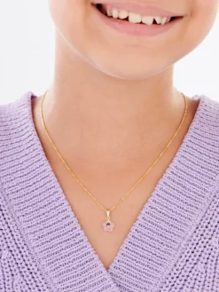 Złota zawieszka z kwarcem syntetycznym i emalią - kwiat, biedronka