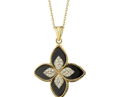 Złota zawieszka z onyksami syntetycznymi i  cyrkoniami