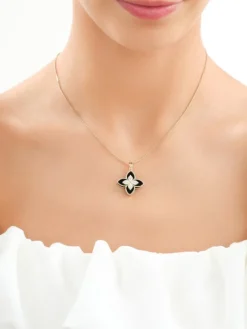 Złota zawieszka z onyksami syntetycznymi i  cyrkoniami