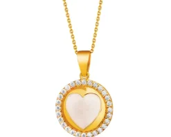 Złota zawieszka z opalem i cyrkoniami - serce