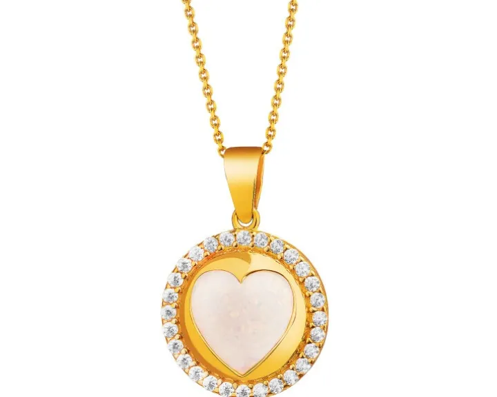 Złota zawieszka z opalem i cyrkoniami - serce