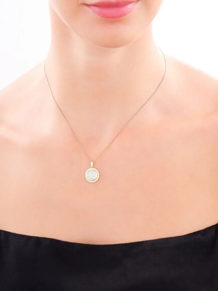 Złota zawieszka z opalem i cyrkoniami - serce