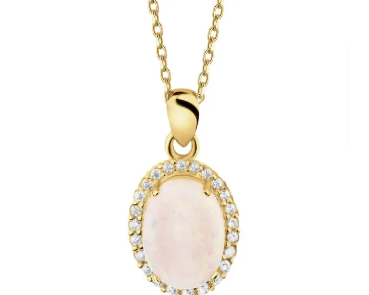 Złota zawieszka z opalitem i cyrkoniami