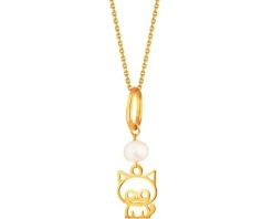 Złota zawieszka z perłą - kot