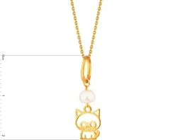 Złota zawieszka z perłą - kot