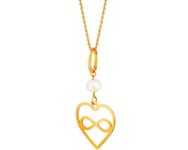 Złota zawieszka z perłą - serce, nieskończoność