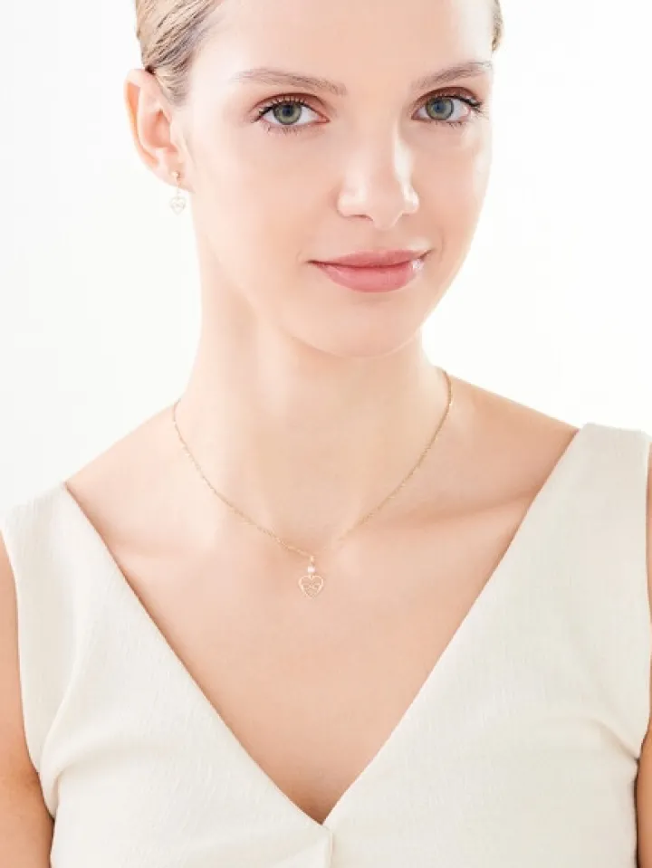 Złota zawieszka z perłą - serce, nieskończoność