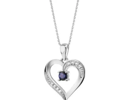 Złota zawieszka z szafirem syntetycznym i cyrkoniami - serce