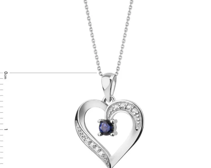 Złota zawieszka z szafirem syntetycznym i cyrkoniami - serce