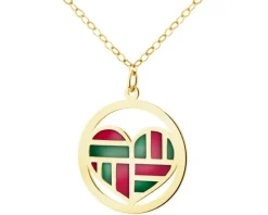 Złote kolczyki, bransoletka i naszyjnik z emalią - komplet - serca