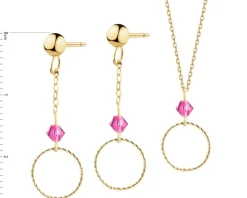 Złote kolczyki i naszyjnik z cyrkoniami - komplet - koła