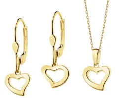 Złote kolczyki i zawieszka - komplet - serca