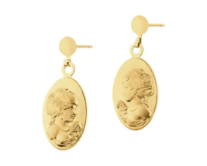 Złote kolczyki i zawieszka - komplet - kamea