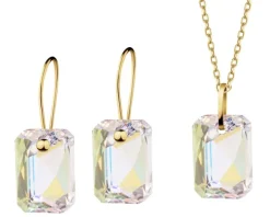 Złote kolczyki i zawieszka z kryształami syntetycznymi - komplet