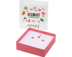 Złote kolczyki i zawieszka z emalią - komplet - wisienki