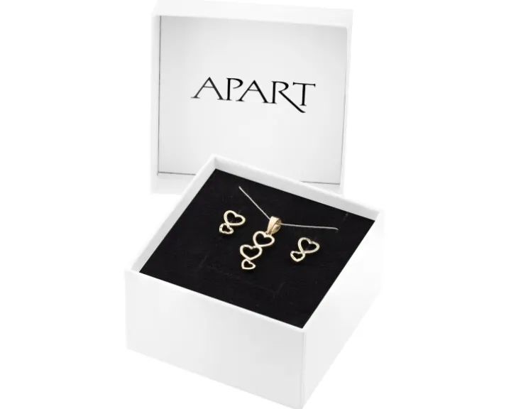 Złote kolczyki i zawieszka - komplet - serca