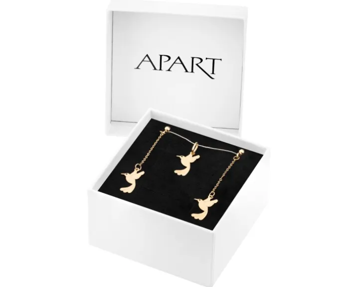 Złote kolczyki i zawieszka - komplet - kolibry