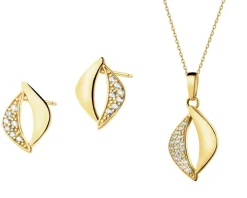 Złote kolczyki i zawieszka z cyrkoniami - komplet