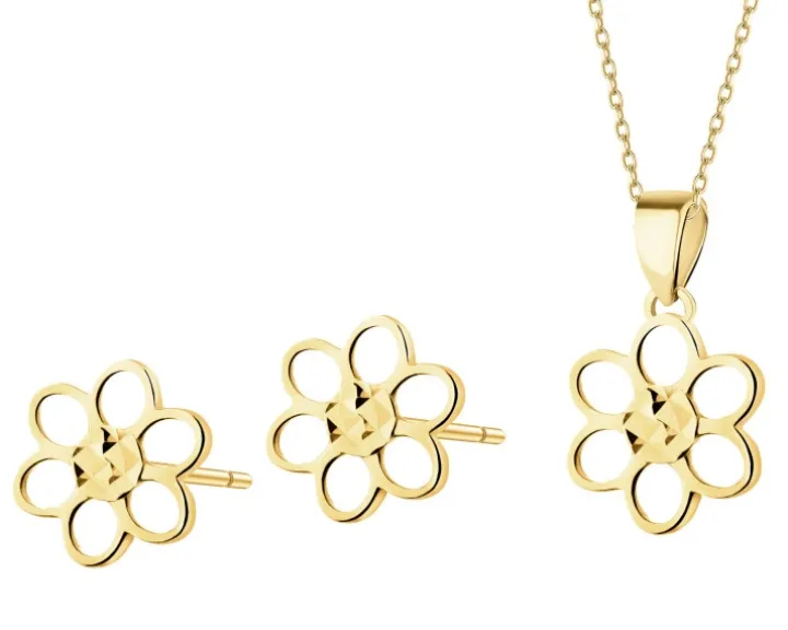 Złote kolczyki i zawieszka - komplet - kwiaty