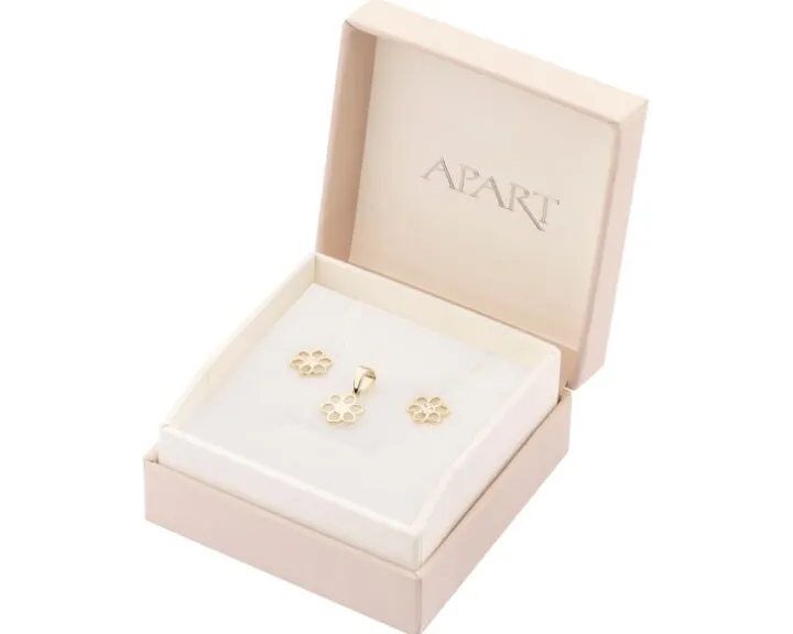 Złote kolczyki i zawieszka - komplet - kwiaty