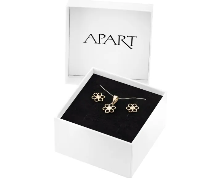 Złote kolczyki i zawieszka - komplet - kwiaty