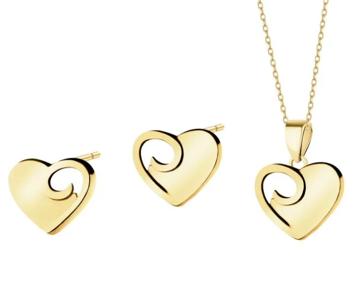 Złote kolczyki i zawieszka - komplet - serca