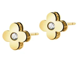 Złote kolczyki z cyrkoniami - kwiaty