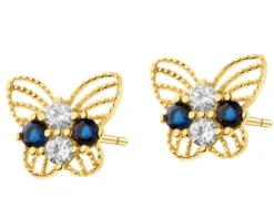 Złote kolczyki z cyrkoniami - motyle