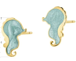 Złote kolczyki z emalią - koniki morskie