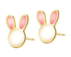 Złote kolczyki z emalią - króliczki