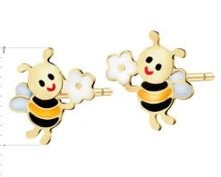 Złote kolczyki z emalią - pszczółki