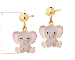 Złote kolczyki z emalią - słonie